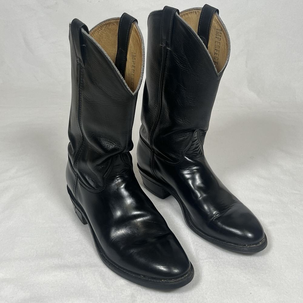 Justin Black Uniform Roper Boot 3040 Made in USA Vibram Rubber Sole 10D Vintage